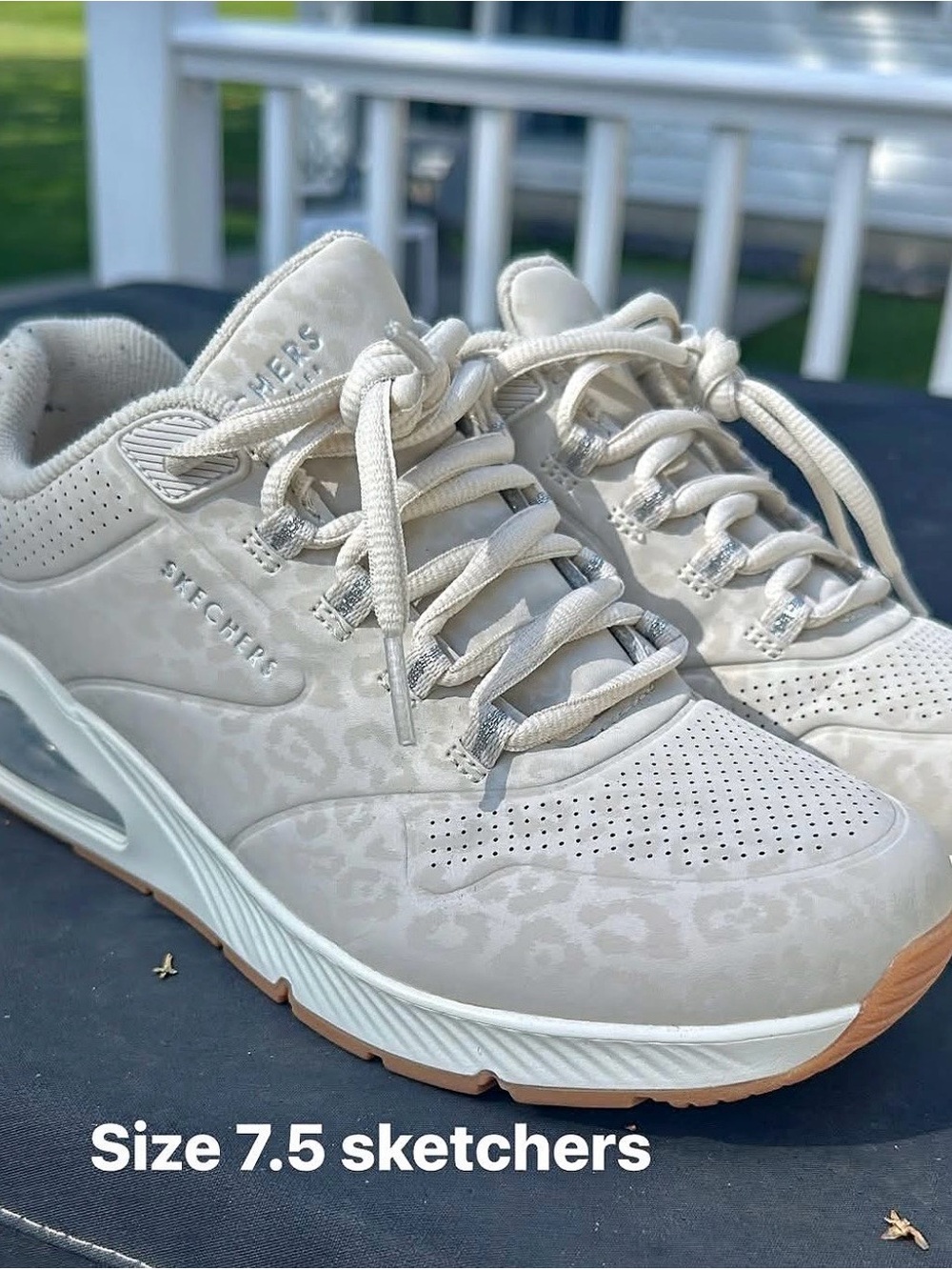 Skechers Women's Cream Lace-Up Sneakers with Subtle Leopard Print